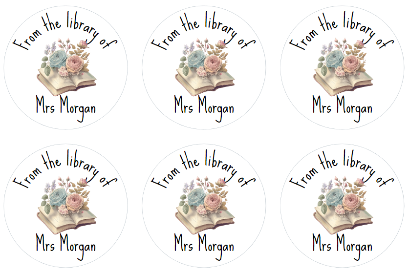 Personalised 'flower and books' stickers