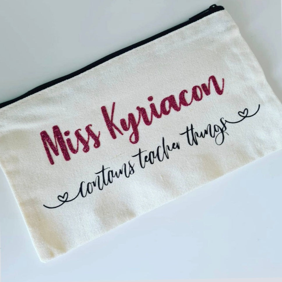 Personalised 'contains teacher things' pencil case